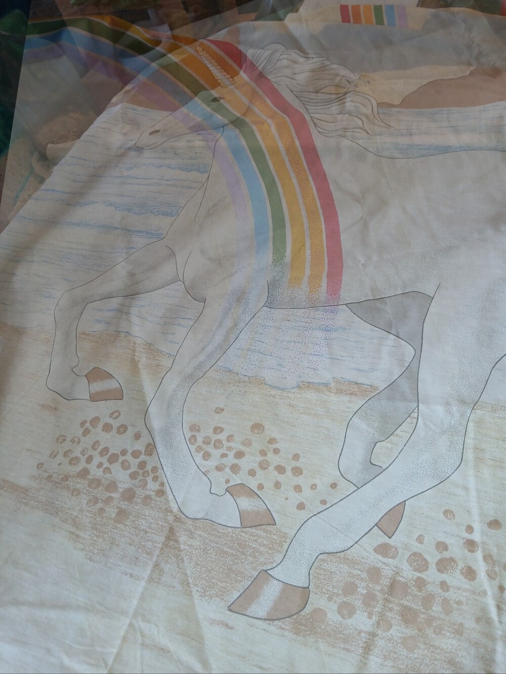 Vintage 80s Unicorn Fantasy Rainbow Queen Top Sheet